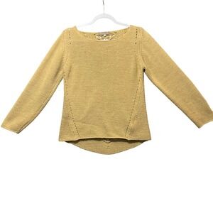 Bianca B Italy Open Knit Sweater L Tan Long Sleeve Wool Blend Scoop‎ Neck